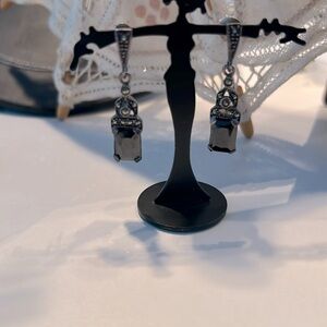 Art Nouveau Sterling Silver Onyx CZ and Marcasite earrings